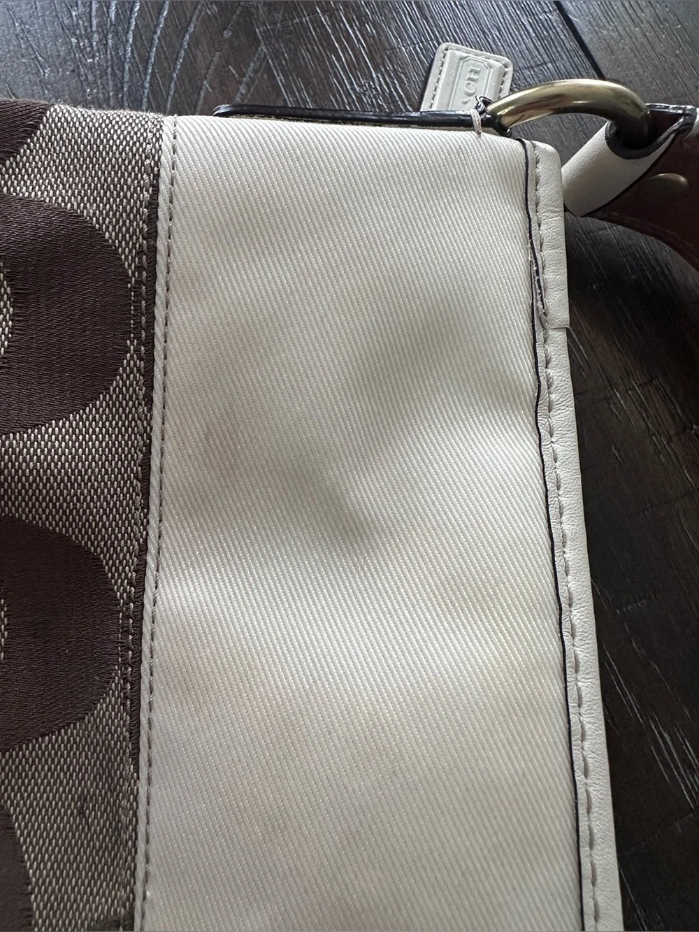 Vintage Y2K Coach Canvas Signature Shoulder Hobo Bag in Brown and Cream